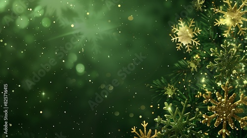 Green background with snowflakes and sparkle