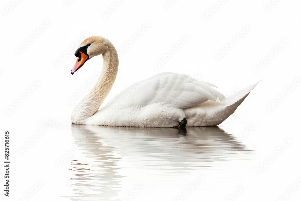 A graceful swan, gliding serenely across a tranquil lake, isolated on pure white background. A graceful swan, gliding serenely across a tranquil lake, isolated on pure white background.