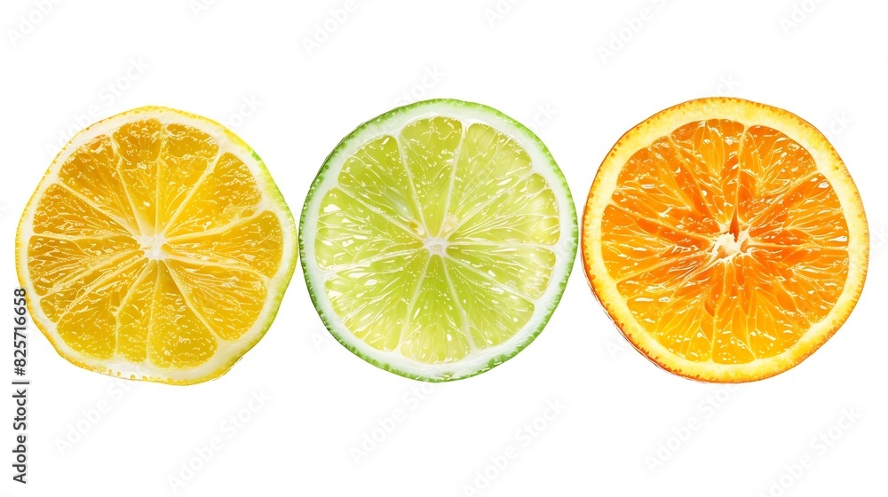 Citrus fruit Orange lemon lime Slices isolated on white background Collection : Generative AI Citrus fruit Orange lemon lime Slices isolated on white background Collection : Generative AI