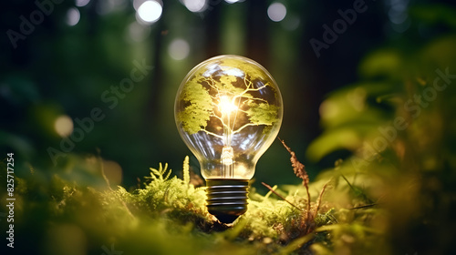 digital forest glowing light bulb graphic poster background