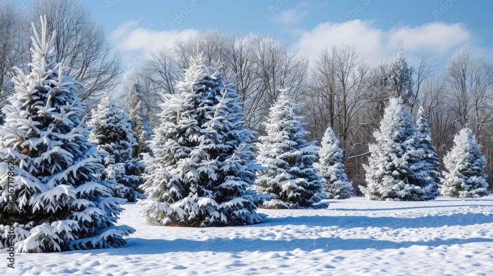 A snowy landscape with evergreen trees, evoking the serene beauty of the winter season. A snowy landscape with evergreen trees, evoking the serene beauty of the winter season.