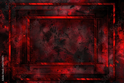 Abstract Red Design. Dark Textural Frames with Shiny Edging in Modern Geometric Illustration