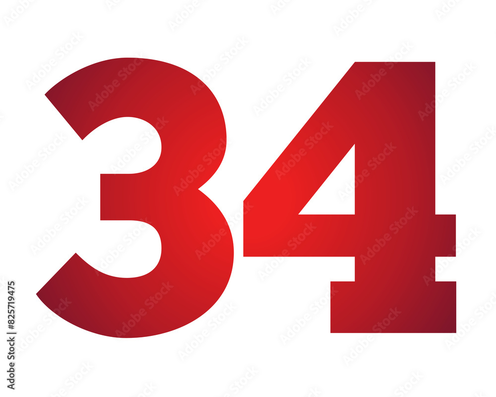 Number 34 Red gradient color number illustration on transparent background Number 34 Red gradient color number illustration on transparent background