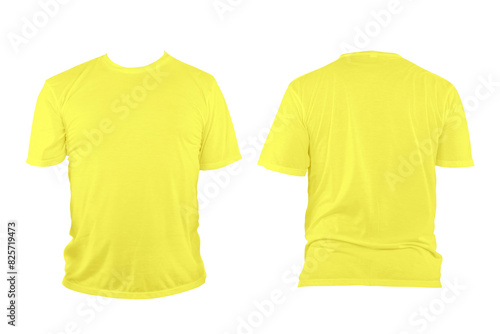 Light yellow t-shirt with round neck, collarless and sleeves.