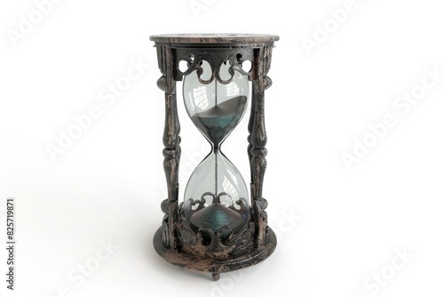 A detailed hourglass, marking the passage of time with precision, isolated on pure white background.