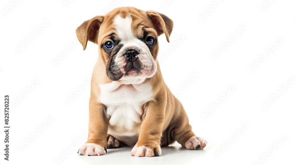 English bulldog pup sitting isolated on white : Generative AI English bulldog pup sitting isolated on white : Generative AI