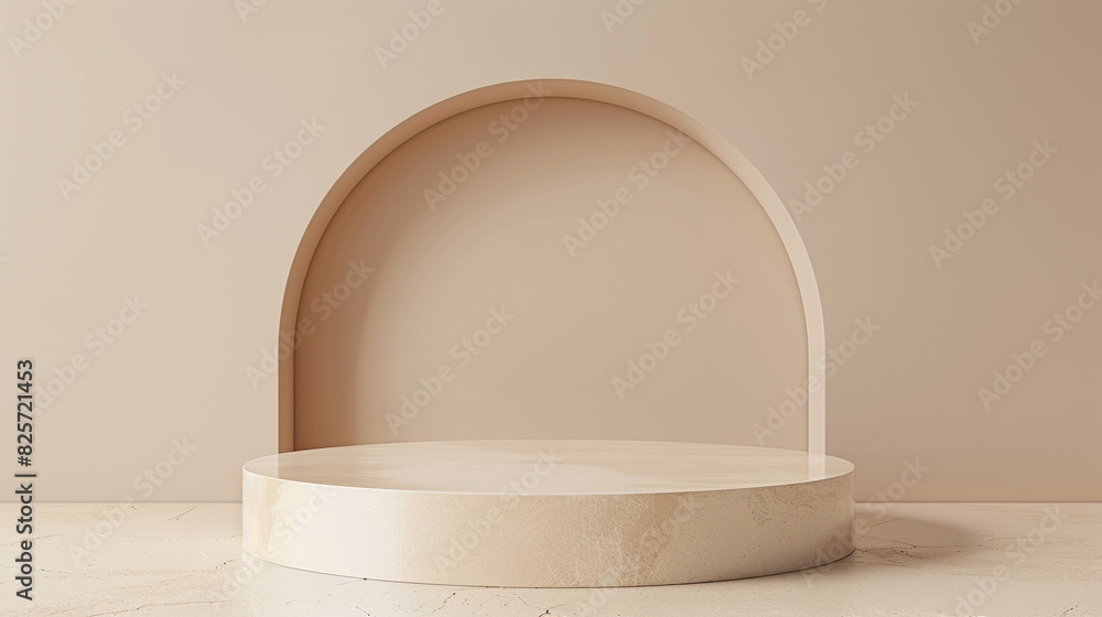 Minimalist beige arch display with curved backdrop, ideal for showcasing products or creating a clean, modern aesthetic. Elegant and versatile. Minimalist beige arch display with curved backdrop, ideal for showcasing products or creating a clean, modern aesthetic. Elegant and versatile.