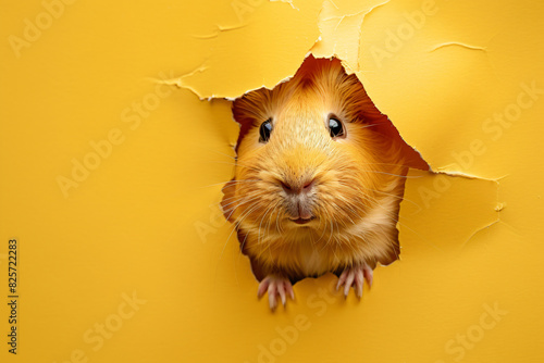 The guinea pig appears to be curious and alert, looking out into the unknown photo