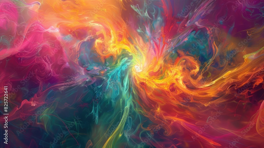 A burst of vibrant colors against a canvas of swirling, ethereal patterns. A burst of vibrant colors against a canvas of swirling, ethereal patterns.