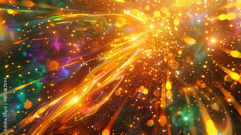 A burst of luminous amber shining amidst neon highlights and a spectrum of colors, merging in a harmonious display of light and color. A burst of luminous amber shining amidst neon highlights and a spectrum of colors, merging in a harmonious display of light and color.