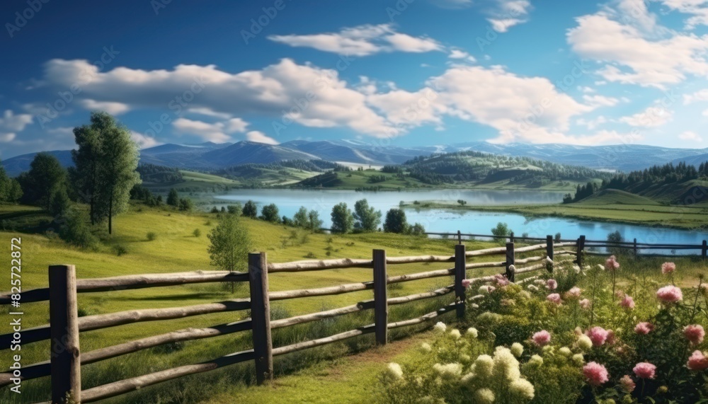 A stunning spring day landscaping views of fertile land surrounded beautiful green vegetation, wide stretches of hills and mountains with clear skies in spring A stunning spring day landscaping views of fertile land surrounded beautiful green vegetation, wide stretches of hills and mountains with clear skies in spring