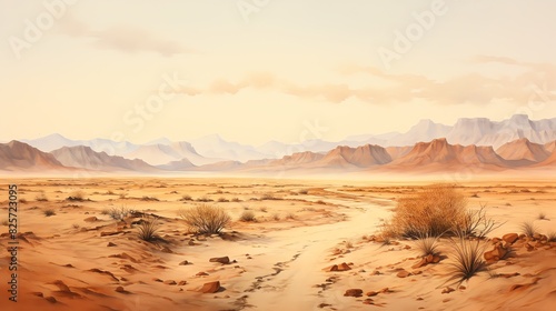 painting of the desert landscape  a picturesque arid environment in natural harmonious colours