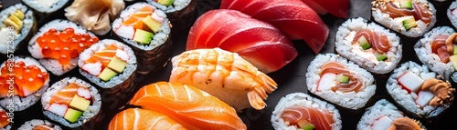 A luxurious assortment of sushi served with precise presentation