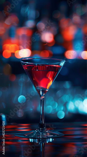 Beautiful, sleek cocktail, studio lighting, in a dark luxury red restaurant environment, purified, close shot