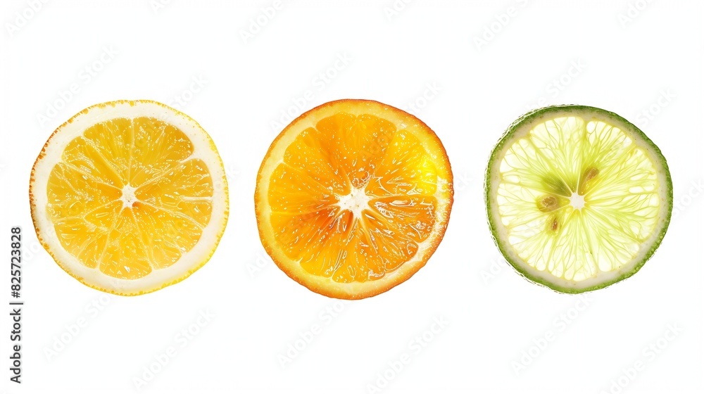Citrus fruit Orange lemon lime Slices isolated on white background Collection : Generative AI Citrus fruit Orange lemon lime Slices isolated on white background Collection : Generative AI