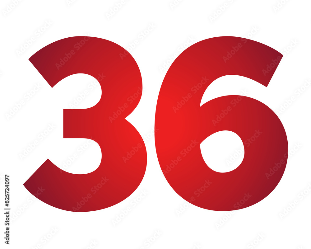 Red gradient color number 36 thirty six illustration on transparent background Red gradient color number 36 thirty six illustration on transparent background