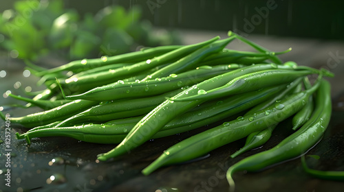 transparent background with isolated green beans on a table