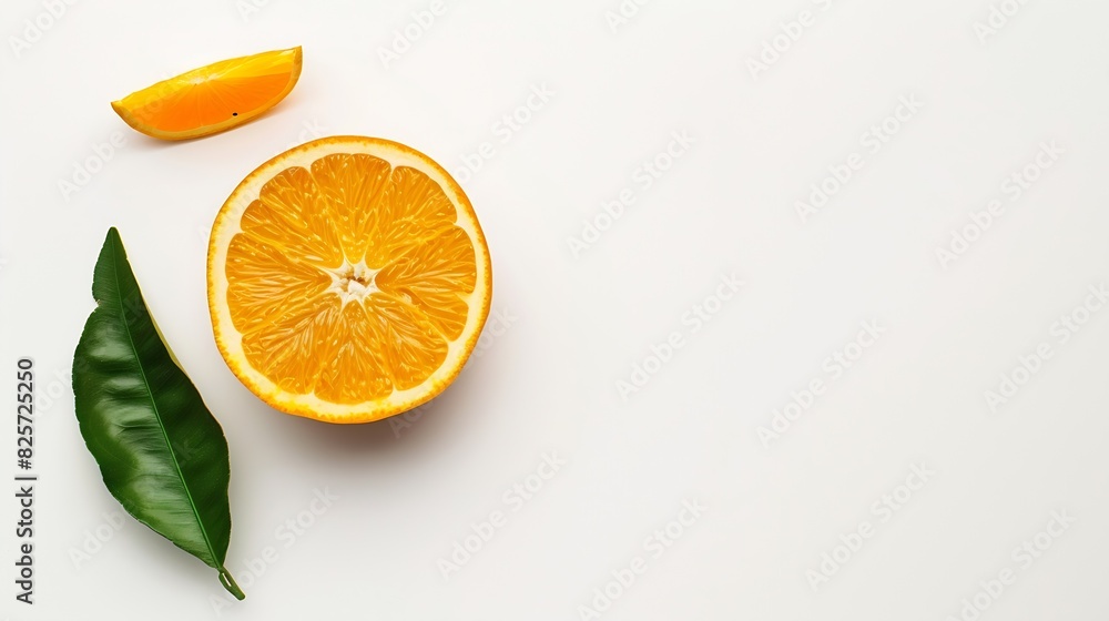 Fototapeta premium Orange with leaf on a white background : Generative AI