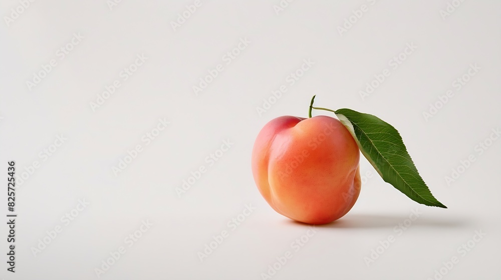 Peach with leaf isolated on white : Generative AI
