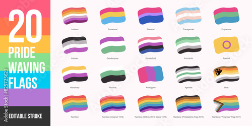 Pride LGBT waving flags icon set symbol sign for apps and website and infographic vector illustration.