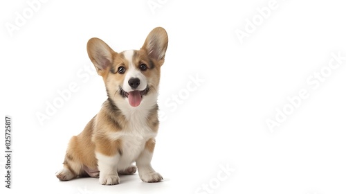 Sitting happy panting Puppy Welsh Corgi Pembroke looking at camera 14 Weeks old isolated on white   Generative AI