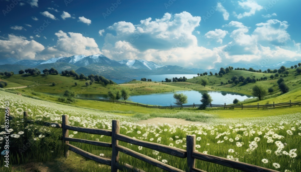 A stunning spring day landscaping views of fertile land surrounded beautiful green vegetation, wide stretches of hills and mountains with clear skies in spring A stunning spring day landscaping views of fertile land surrounded beautiful green vegetation, wide stretches of hills and mountains with clear skies in spring