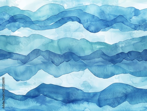 Serene watercolor waves in shades of blue, calming oceaninspired background