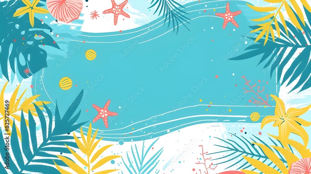 Vibrant Summer Doodle Border Design with Blank Space for Mockup or Message Background