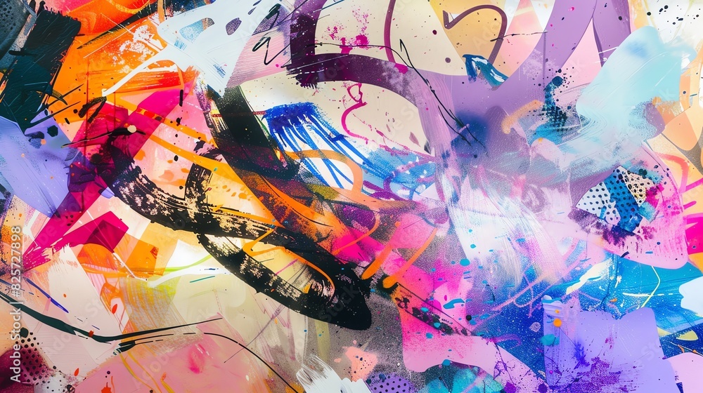 Abstract watercolor graffiti wall with layered spray paint textures, dynamic and edgy