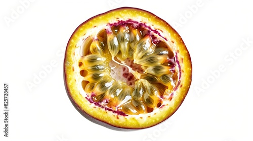 Passion fruit slice isolated on white background top view   Generative AI