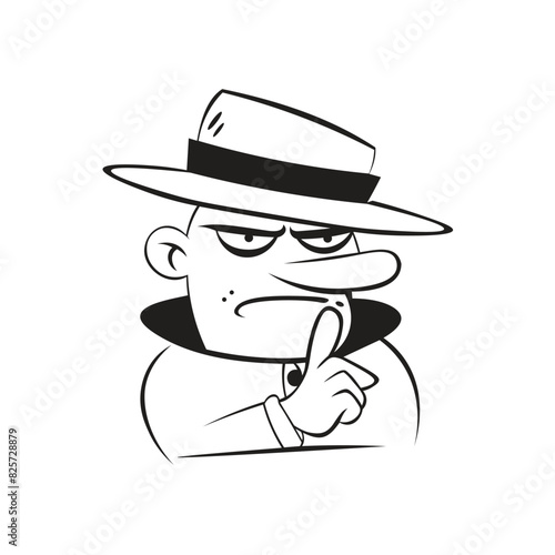 Serious mafia leader wearing hat doodle style illustration