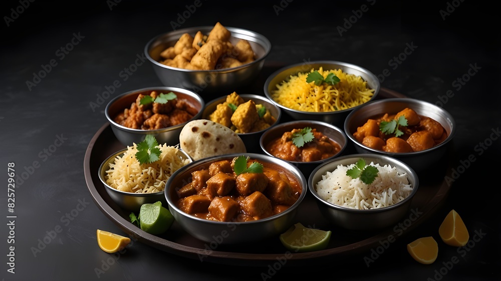 Assorted indian food on black background.generative.ai Assorted indian food on black background.generative.ai