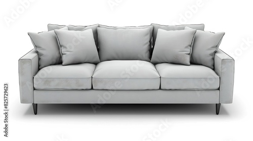 Grey sofa with 4 pillows modern style isolated on white background included Clipping path : Generative AI