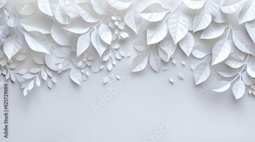 Elegant White Paper Cut Leaves Design on Blank Background with Copy Space   Intricate Leaf Artwork for Text or Graphics Presentation © PUKPIK
