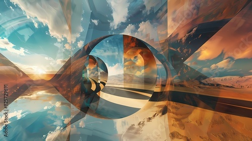 Surreal abstract background with warped shapes and distorted perspectives, challenging the viewer's perception of reality