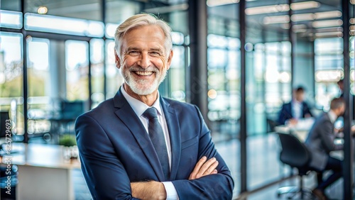 Senior Manager Smiling  Portrait of a senior manager smiling confidently  with an office background. 