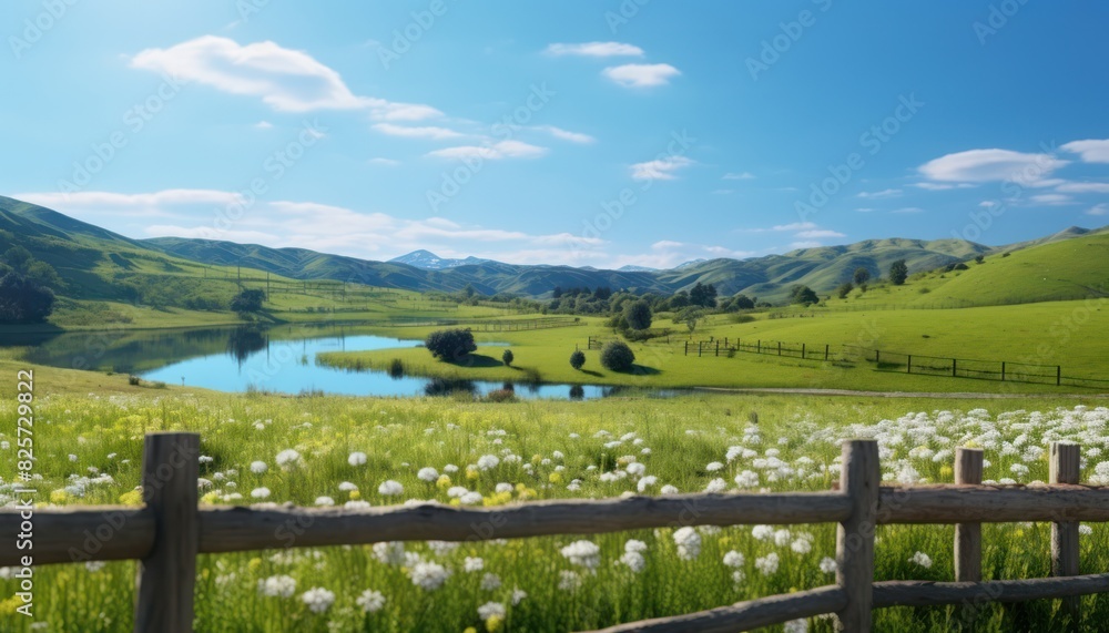 A stunning spring day landscaping views of fertile land surrounded beautiful green vegetation, wide stretches of hills and mountains with clear skies in spring