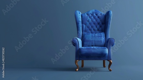 Blue armchair isolated with clipping mask front view : Generative AI © The Little Hut