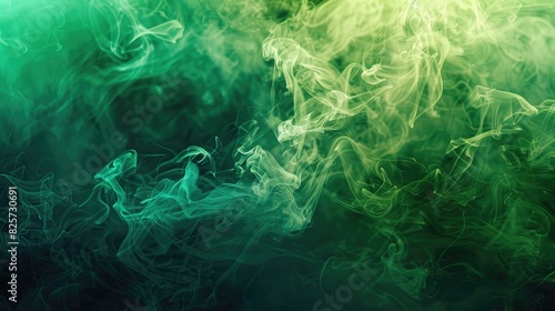 Thick green multi hued smoke against a dark background isolated image Smoke vape background photo