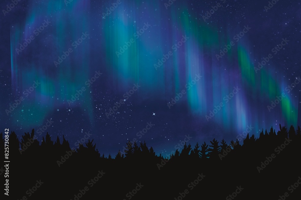 This is an illustration of the mystical Aurora Borealis