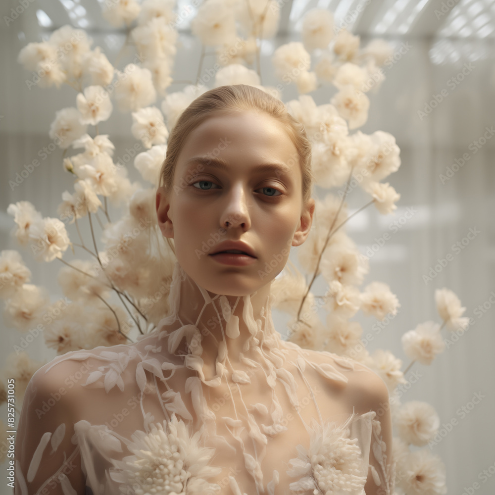 Portrait of a stunning woman in a fancy dress, captured in the fashion photography style Portrait of a stunning woman in a fancy dress, captured in the fashion photography style