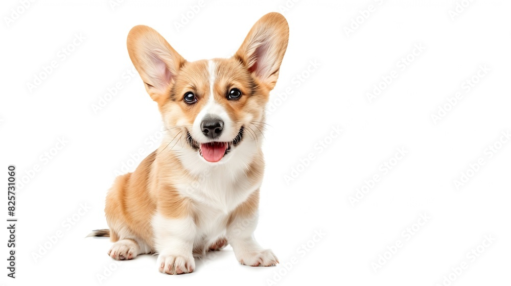 happy Puppy Welsh Corgi 14 Weeks old dog winking panting and sitting isolated on white : Generative AI happy Puppy Welsh Corgi 14 Weeks old dog winking panting and sitting isolated on white : Generative AI