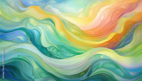 Abstract colorful wave watercolor background; highly-textured paint on canvas
