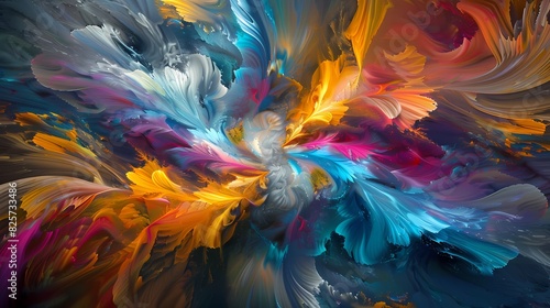 Swirling bursts of color converging into a mesmerizing abstract design, filled with movement