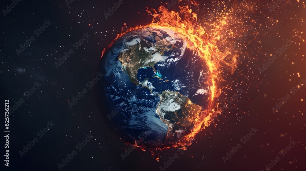 Fototapeta premium Burning Planet Earth in Space Apocalyptic Conceptual of Global Environmental Crisis and Climate Change