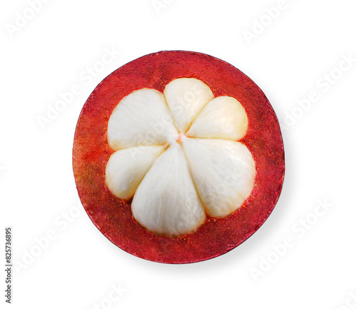 Half of mangosteen isolated on white background.