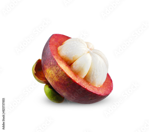 Half of mangosteen isolated on white background.