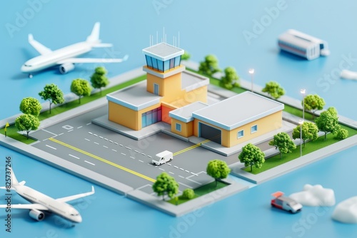 3d illustration of airplanes in the airport