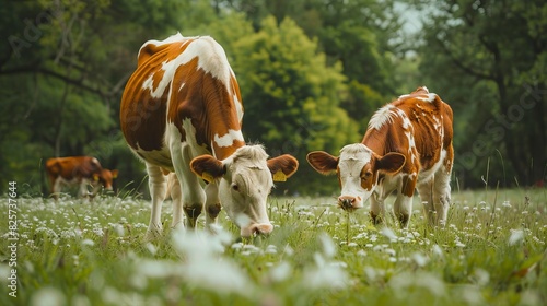 Cattle cows calves in the field outdoor outdoors grazing eating grass, Ganado vacas becerros en el campo al aire libre exterior pastando comiendo pasto photo