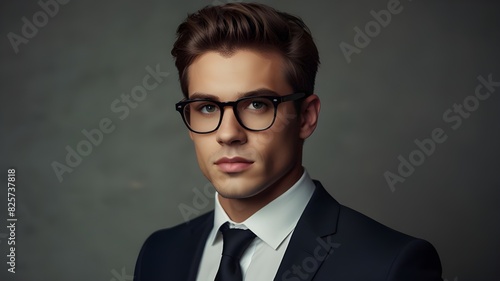 Elegant young handsome man in suite wearing glasses S.generative.ai